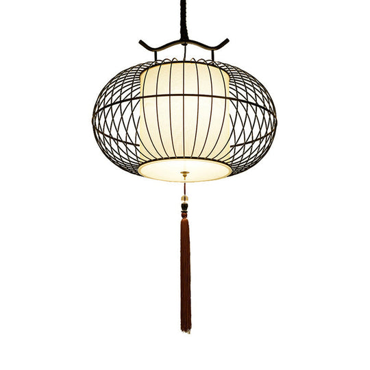 Chinese Style Hanging Pendant Light With Bamboo Shade - Black/Gold Lantern Ceiling For Indoor