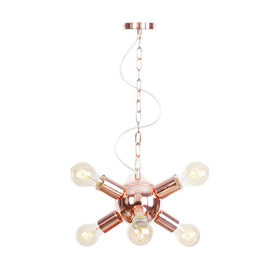 Retro Style Rose Gold Starburst Chandelier - Metallic Suspension Light (6/9 Lights) For Restaurants