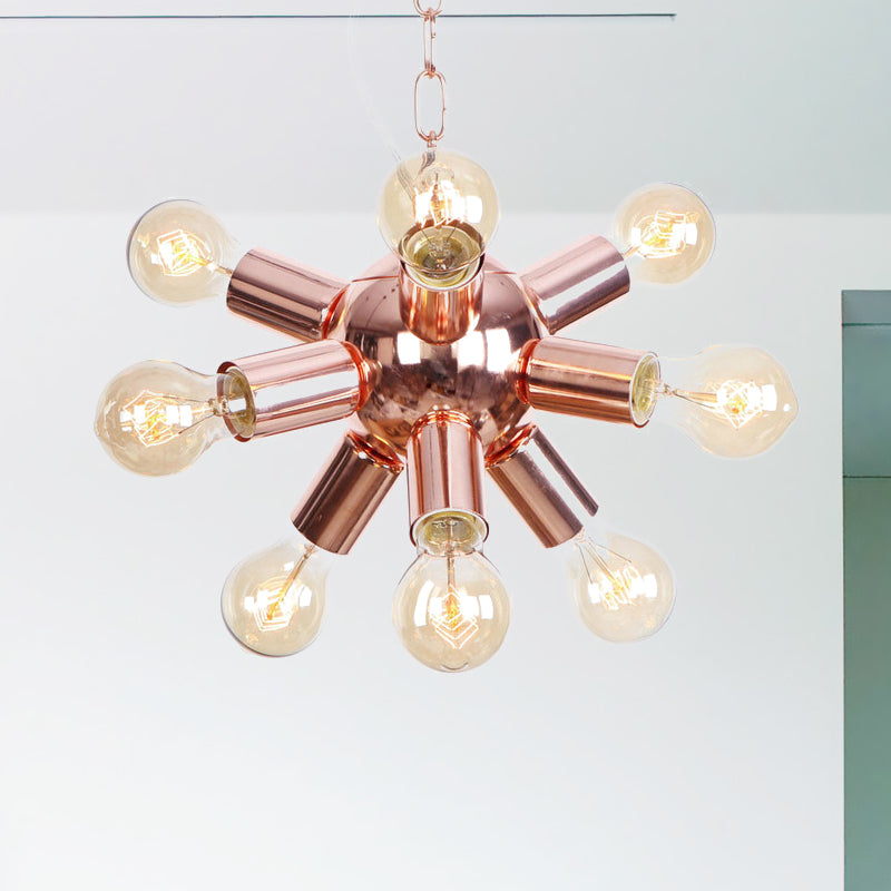 Retro Style Rose Gold Starburst Chandelier - Metallic Suspension Light (6/9 Lights) For Restaurants