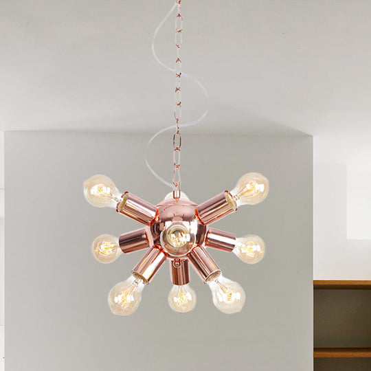 Retro Style Rose Gold Starburst Chandelier - Metallic Suspension Light (6/9 Lights) For Restaurants