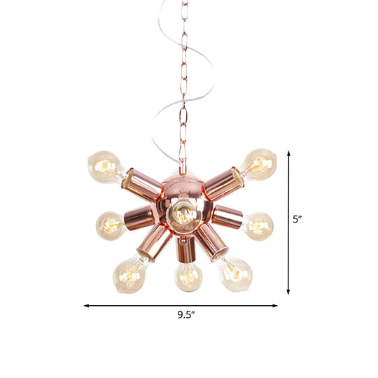 Retro Style Rose Gold Starburst Chandelier - Metallic Suspension Light (6/9 Lights) For Restaurants