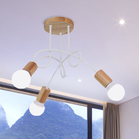 Modern Wood Semi Flush Mount Ceiling Light with Twisted Design for Bedroom