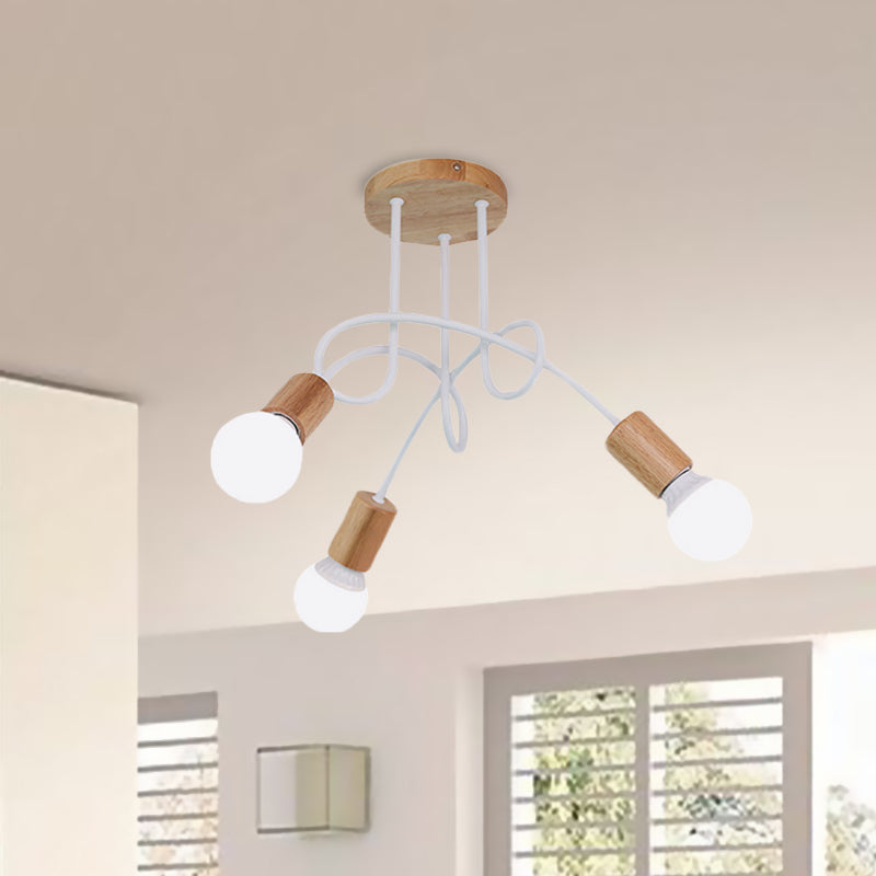 Modern Wood Semi Flush Mount Ceiling Light with Twisted Design for Bedroom