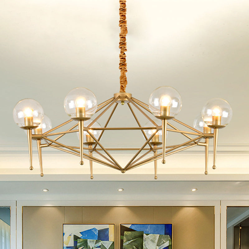 Modern 8-Light Diamond Shape Glass Ceiling Lamp In Gold For Living Rooms