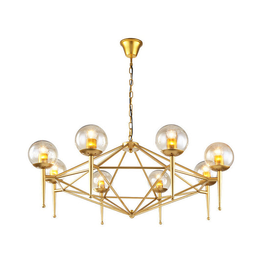 Modern 8-Light Diamond Shape Glass Ceiling Lamp In Gold For Living Rooms