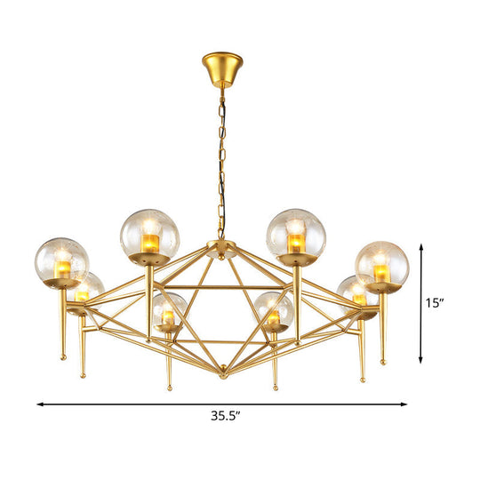 Modern 8-Light Diamond Shape Glass Ceiling Lamp In Gold For Living Rooms