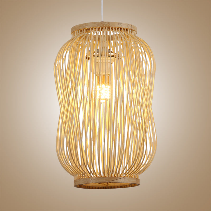 Modern Bamboo Lantern Ceiling Lamp: Stylish Indoor Hanging Light In Beige