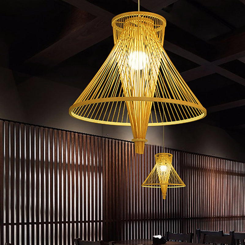 Bamboo Lantern Pendant Light: Simple Style In Beige | Hanging Lamp For Dining Room