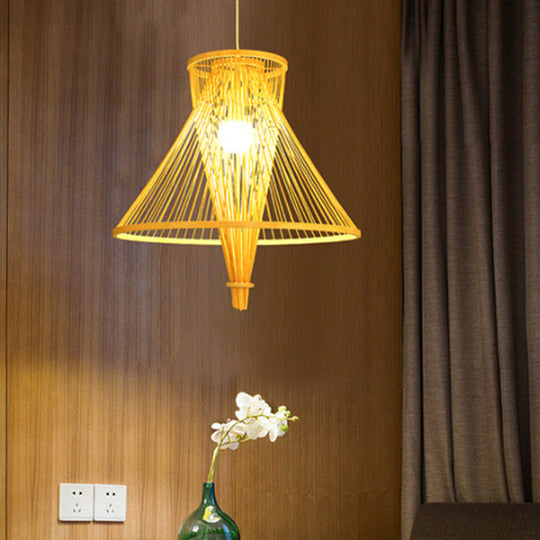 Bamboo Lantern Pendant Light: Simple Style In Beige | Hanging Lamp For Dining Room