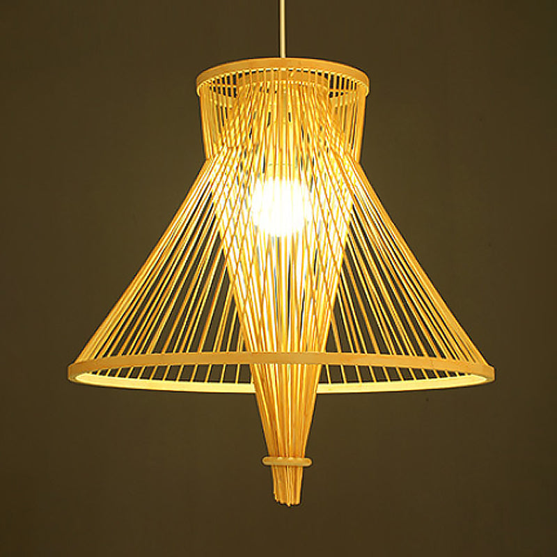 Bamboo Lantern Pendant Light: Simple Style In Beige | Hanging Lamp For Dining Room