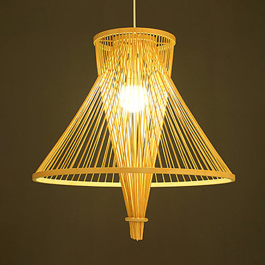 Bamboo Lantern Pendant Light: Simple Style In Beige | Hanging Lamp For Dining Room