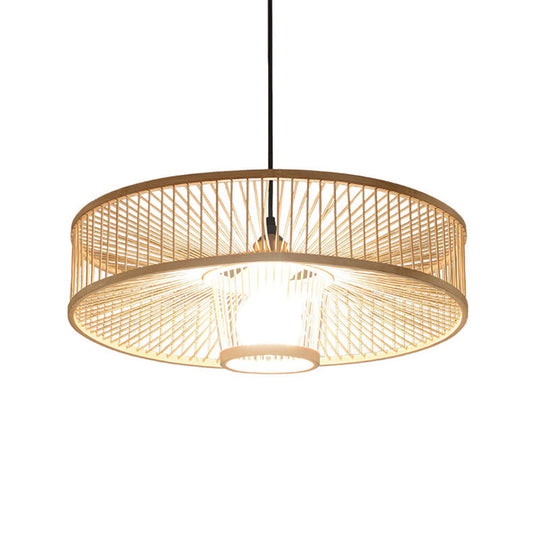 Artisan Handmade Round Bamboo Pendant Light For Restaurants - 1-Light Asian Ceiling