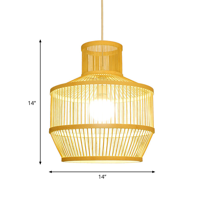 Bamboo Pendant Light With Shade: Hand Woven Countryside Style 1-Light Beige Suspension For