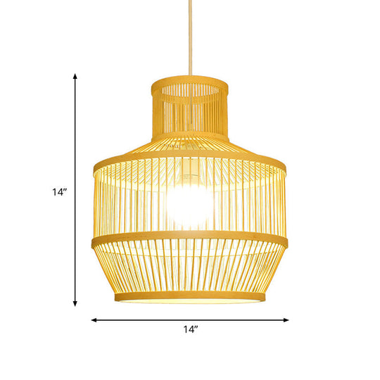 Bamboo Pendant Light With Shade: Hand Woven Countryside Style 1-Light Beige Suspension For