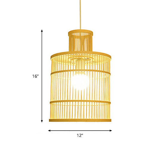 Bamboo Pendant Light With Shade: Hand Woven Countryside Style 1-Light Beige Suspension For