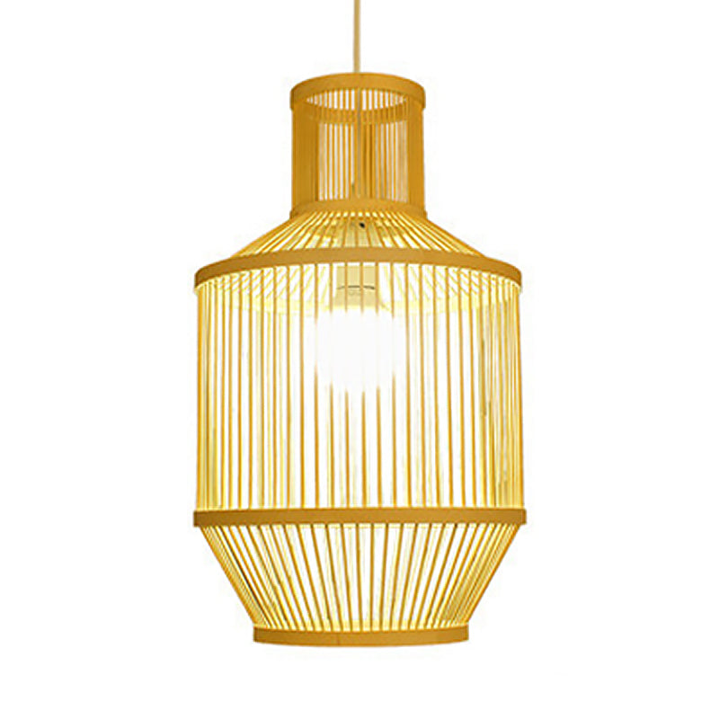 Bamboo Pendant Light With Shade: Hand Woven Countryside Style 1-Light Beige Suspension For