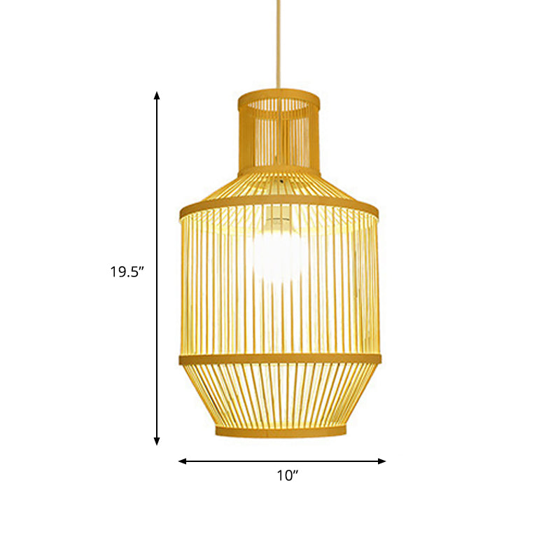 Bamboo Pendant Light With Shade: Hand Woven Countryside Style 1-Light Beige Suspension For