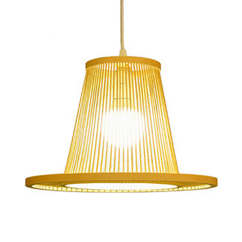 Bamboo Pendant Light With Shade: Hand Woven Countryside Style 1-Light Beige Suspension For