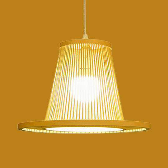 Bamboo Pendant Light With Shade: Hand Woven Countryside Style 1-Light Beige Suspension For