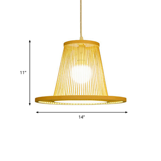 Bamboo Pendant Light With Shade: Hand Woven Countryside Style 1-Light Beige Suspension For