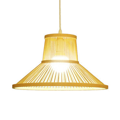 Bamboo Pendant Light With Shade: Hand Woven Countryside Style 1-Light Beige Suspension For