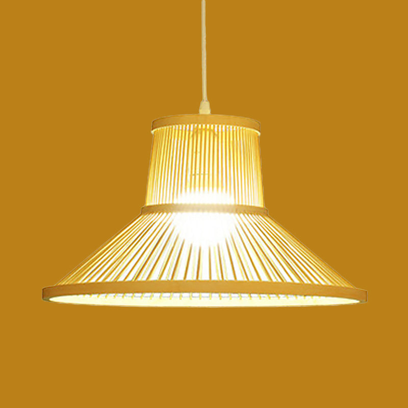 Bamboo Pendant Light With Shade: Hand Woven Countryside Style 1-Light Beige Suspension For