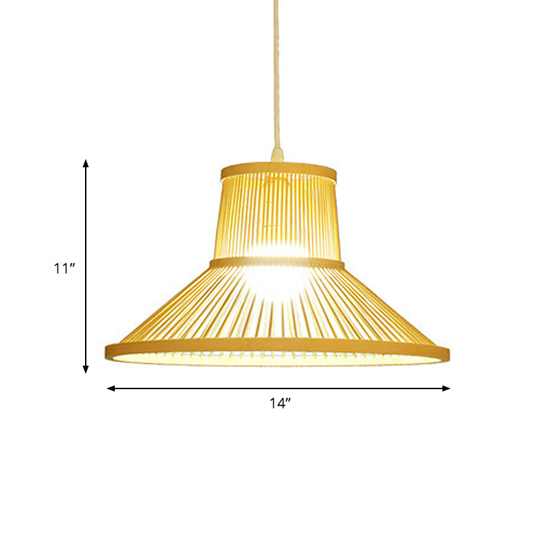 Bamboo Pendant Light With Shade: Hand Woven Countryside Style 1-Light Beige Suspension For