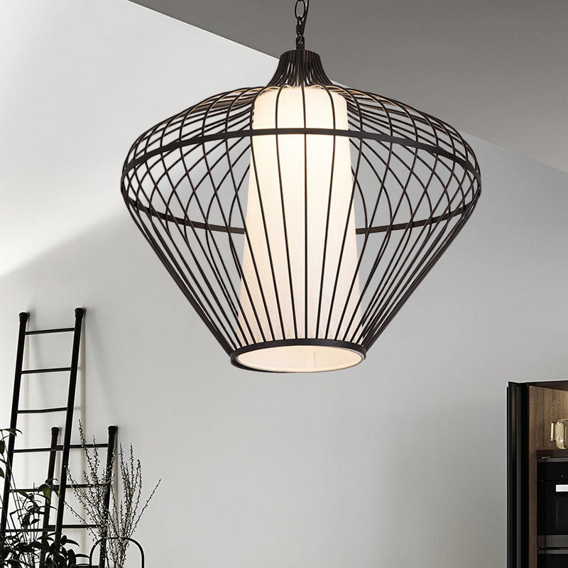 Modernist Bamboo Pendant Light For Dining Room - Black Ceiling Fixture 19.5/21.5 Dia / 18