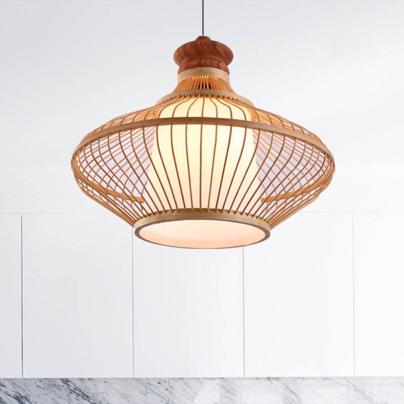 Bamboo Teardrop Pendant Light For Contemporary Foyer - 1 Beige Shade