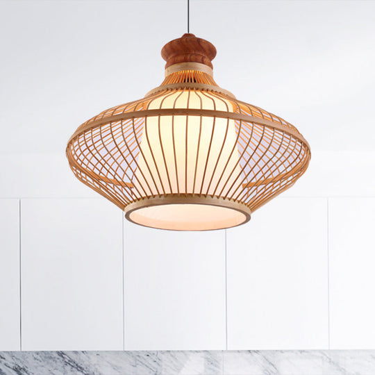 Bamboo Teardrop Pendant Light For Contemporary Foyer - 1 Beige Shade