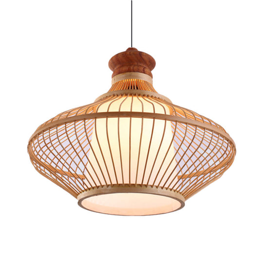 Bamboo Teardrop Pendant Light For Contemporary Foyer - 1 Beige Shade