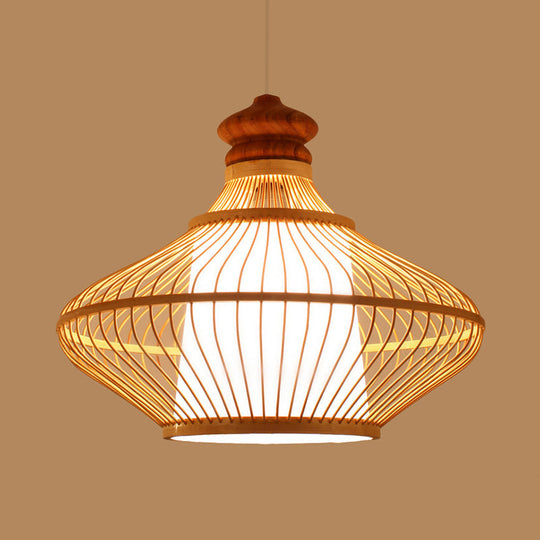 Bamboo Teardrop Pendant Light For Contemporary Foyer - 1 Beige Shade