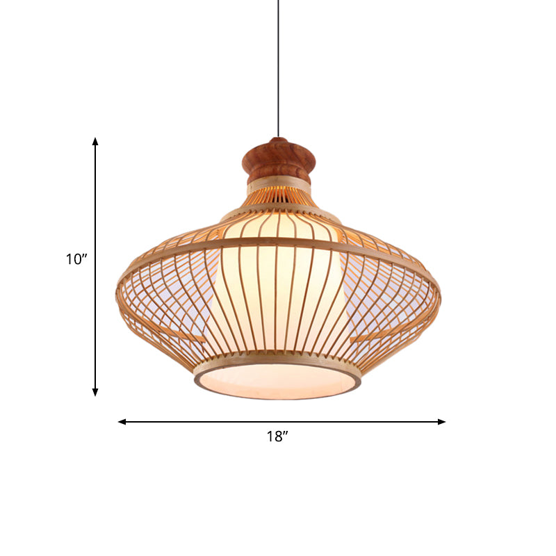 Bamboo Teardrop Pendant Light For Contemporary Foyer - 1 Beige Shade