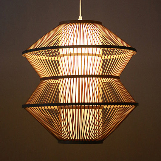 Bamboo Open-Weave Ceiling Lamp: Contemporary Indoor Hanging Light With Beige Inner Shade