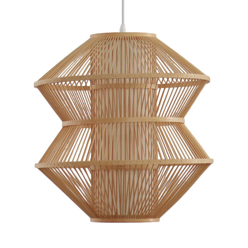 Bamboo Open-Weave Ceiling Lamp: Contemporary Indoor Hanging Light With Beige Inner Shade