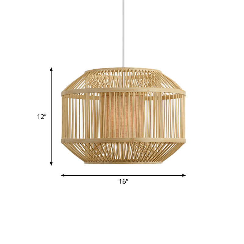 Geometric Bamboo Hanging Fixture - 1 Light Pendant Lighting In Beige (16/19.5 W) Ideal For Dining