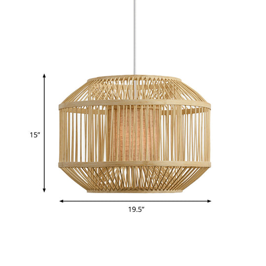 Geometric Bamboo Hanging Fixture - 1 Light Pendant Lighting In Beige (16/19.5 W) Ideal For Dining