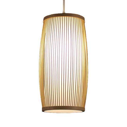 Bamboo Cylinder Dining Room Hanging Lamp - Modern Beige Light