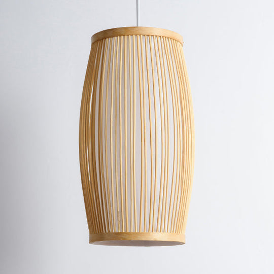 Bamboo Cylinder Dining Room Hanging Lamp - Modern Beige Light