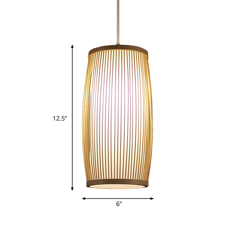 Bamboo Cylinder Dining Room Hanging Lamp - Modern Beige Light