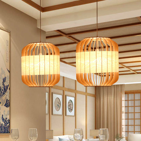 Contemporary Beige Bamboo Pendant Light For Dining Room