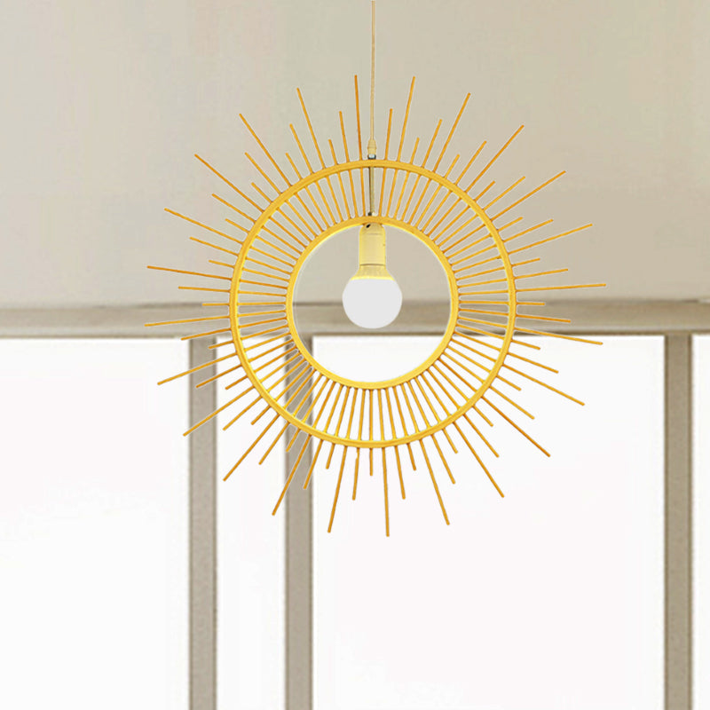 Bamboo Sun-Shaped Hanging Lamp - Modern Style 25.5/29.5 W 1 Head Beige Pendant Light For Restaurants