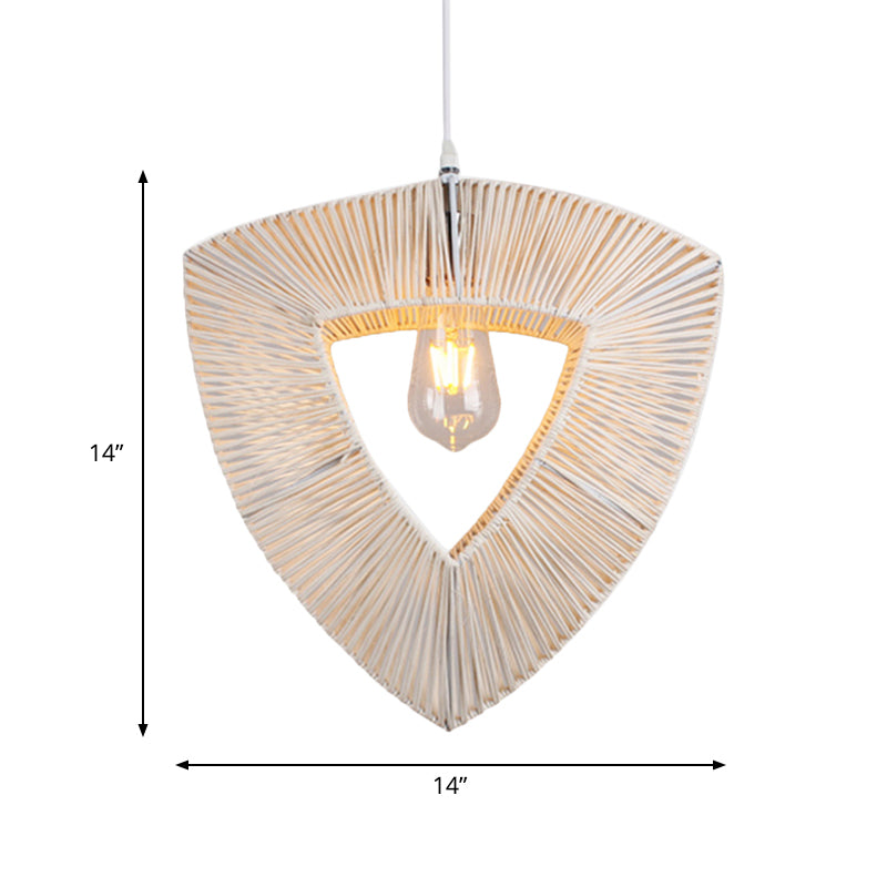 Rustic Triangle Rattan Fiber Pendant Light With 1 Bulb - White Ceiling Hanging Lamp