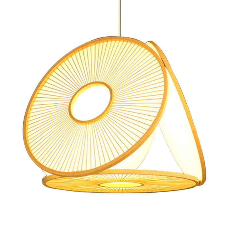 Contemporary Beige Bamboo Pendant Lamp For Dining Room - 1 Light Circle Shape Hanging