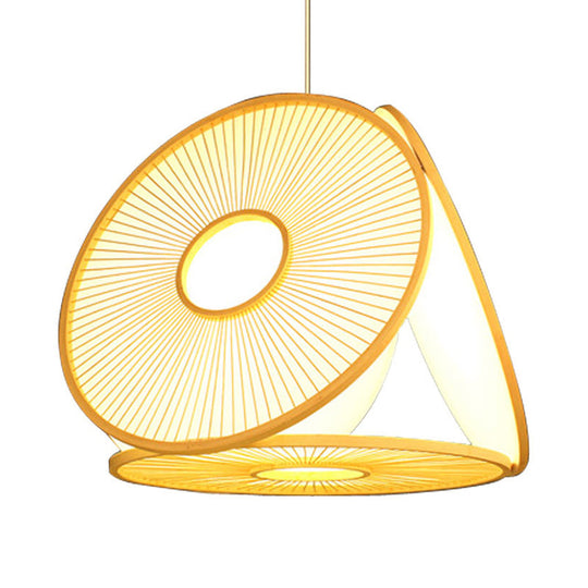 Contemporary Beige Bamboo Pendant Lamp For Dining Room - 1 Light Circle Shape Hanging