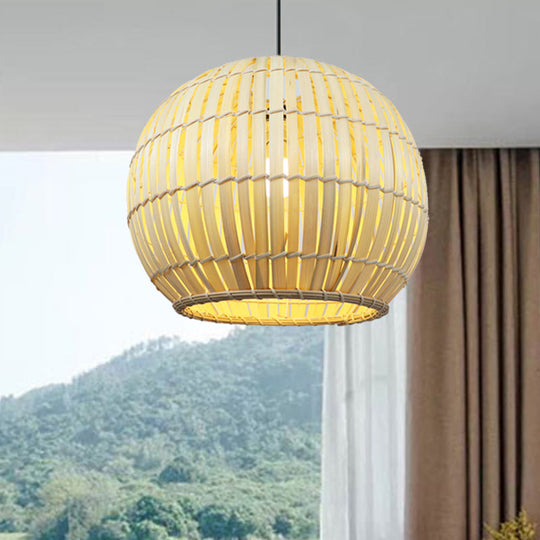 Bamboo Shade Pendant Lamp - Modern 12/16 W Ceiling Lighting For Restaurant With 1 Bulb Beige/Brown