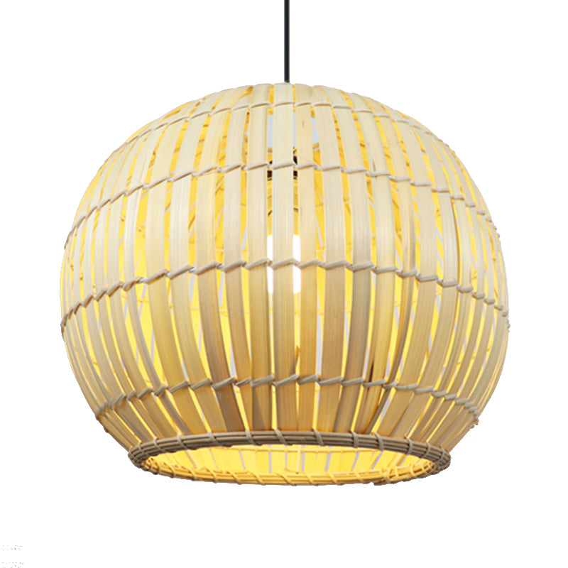 Bamboo Shade Pendant Lamp - Modern 12/16 W Ceiling Lighting For Restaurant With 1 Bulb Beige/Brown