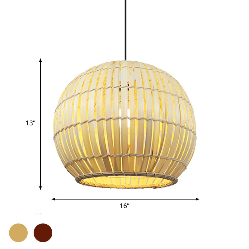 Bamboo Shade Pendant Lamp - Modern 12/16 W Ceiling Lighting For Restaurant With 1 Bulb Beige/Brown