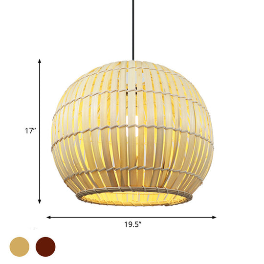 Bamboo Shade Pendant Lamp - Modern 12/16 W Ceiling Lighting For Restaurant With 1 Bulb Beige/Brown