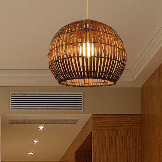 Bamboo Shade Pendant Lamp - Modern 12/16 W Ceiling Lighting For Restaurant With 1 Bulb Beige/Brown